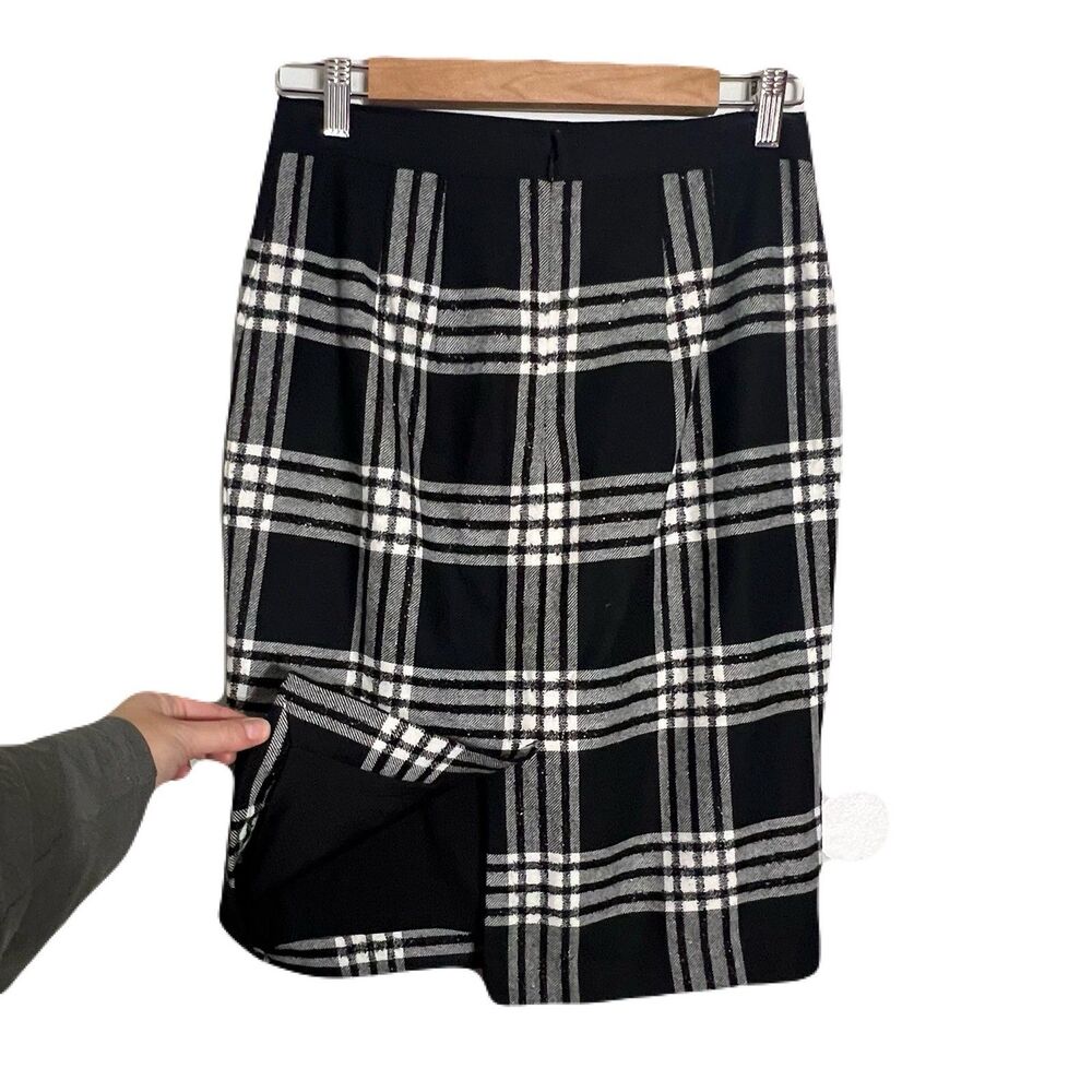 Talbots Women's Petite Black White Plaid‎ Pencil Skirt Size 4P Classic Corpcore - Picture 3 of 7